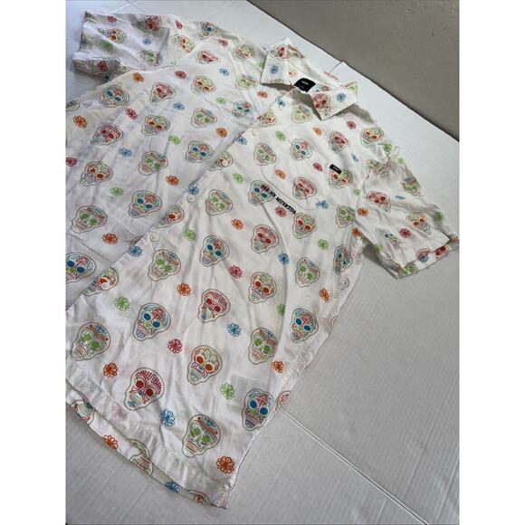 Vans Shirt Mens Large White Multicolor Skulls Dia De Los Muertos Cotton Skater - Picture 4 of 13